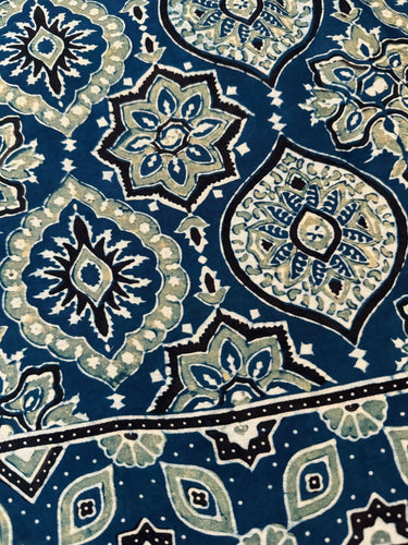 Ajrakh hand block printed modal silk saree | Dark Blue | Ships from California